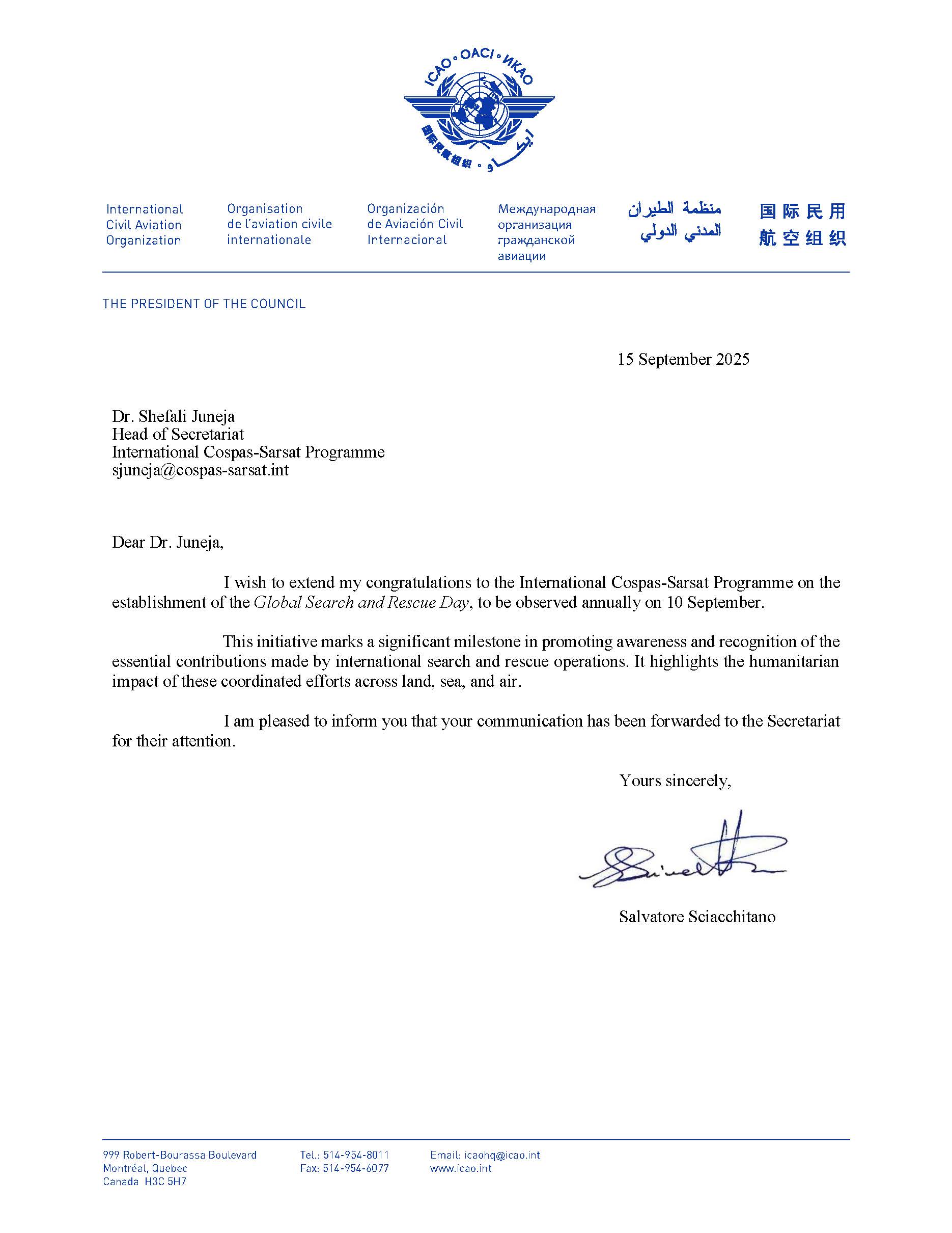 Voices on Cospas Sarsat 1 Letter